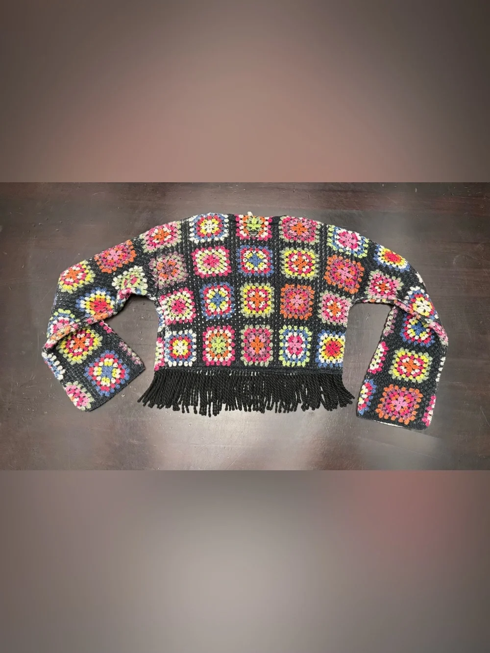 TWINSET Girls Size 8A Crochet Granny Square Fringe Sweater